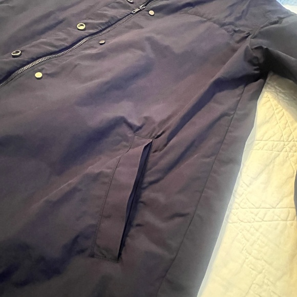 Eileen Fisher Organic Outdoor Cotton Anorak Jacket Navy Pockets Packable Hood MD - Picture 4 of 11